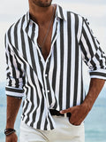 Striped Print Shirt Casual Loose Long-sleeved Shirt Men's Clothing