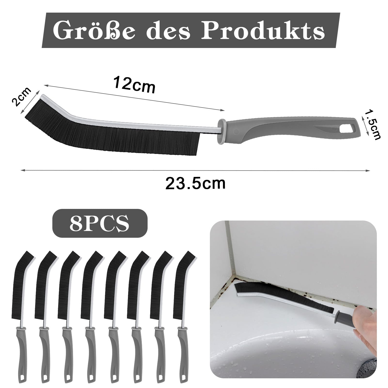 8pcs Cleaning Crevice Brush Hard Bristle Recess Household Gaps Cleaning Tool
